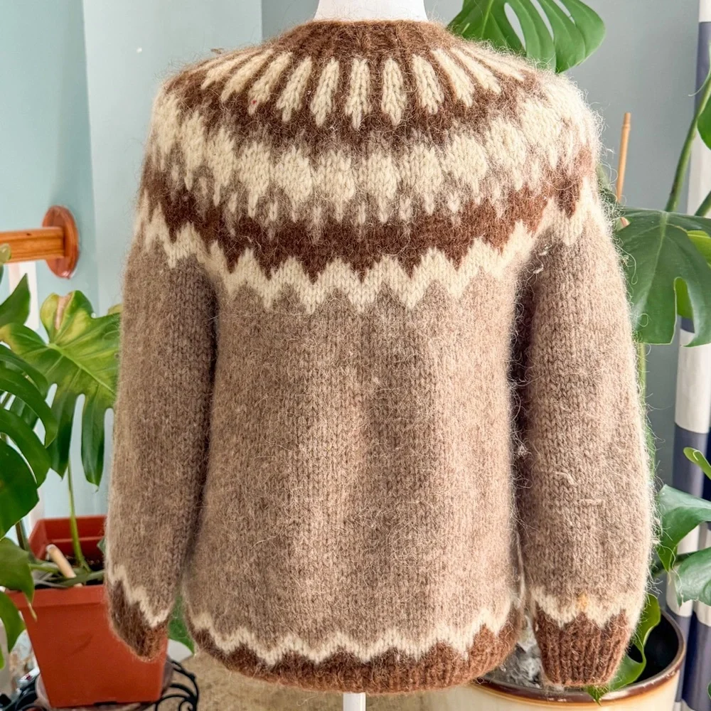 Cozy Brown and Cream Icelandic Women's Sweater - Picture 4 of 8